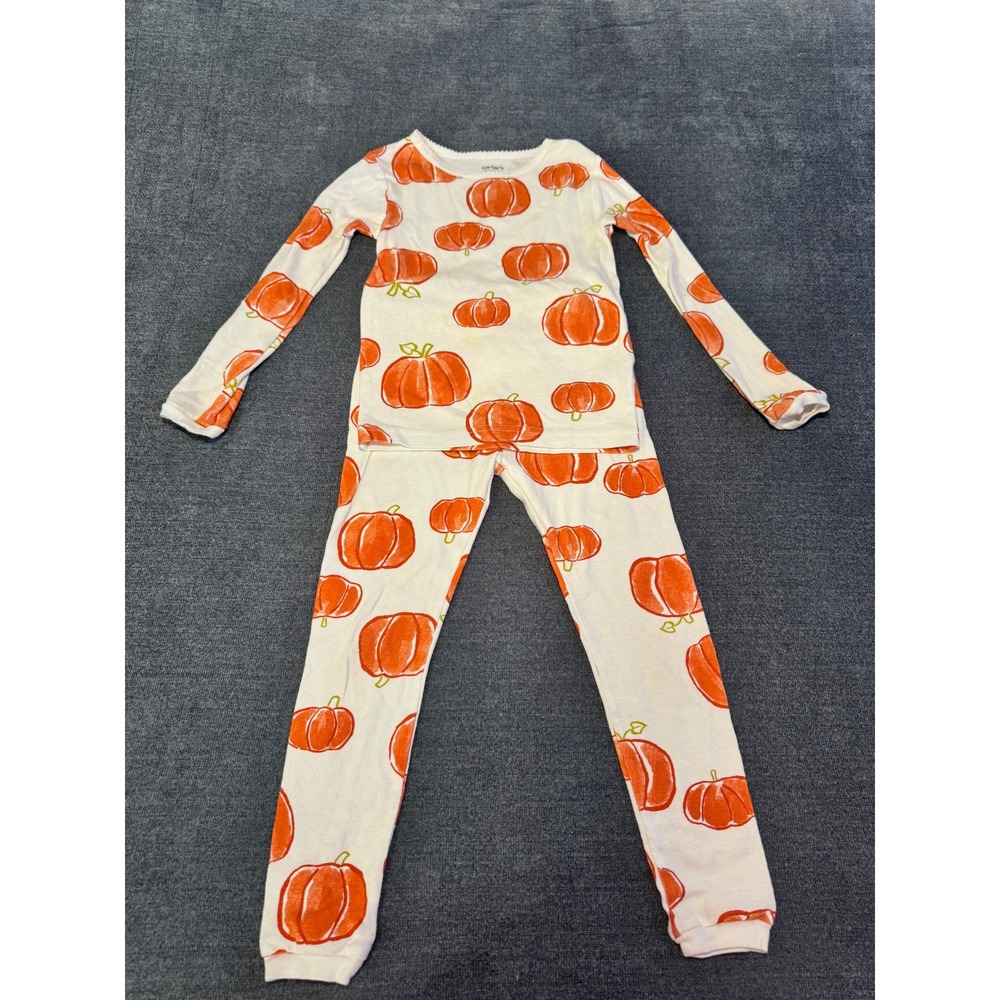 Carters Just One You Kids 5T Pumpkin Pajama Set Orange Cream Fall Halloween